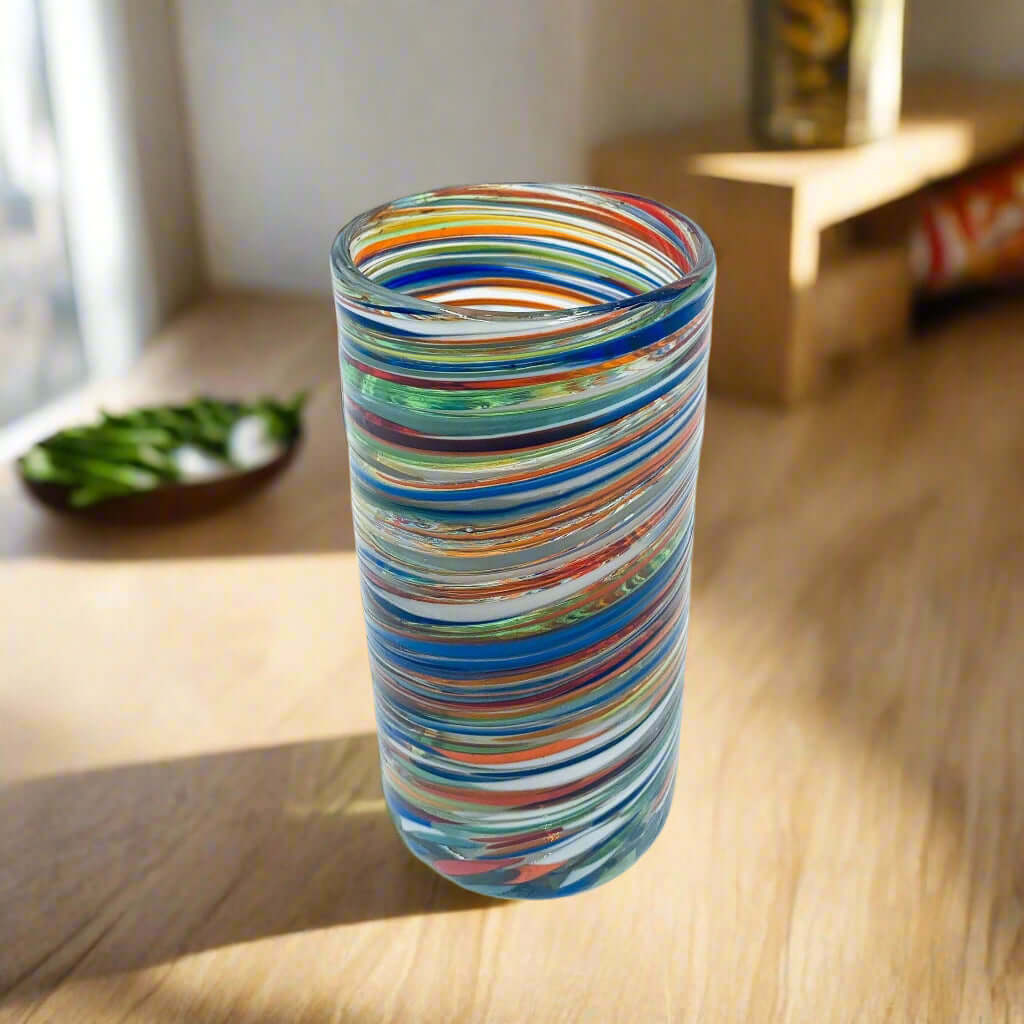 Colorful Hand-Blown Tumbler | Confetti Swirl Mexican Glass
