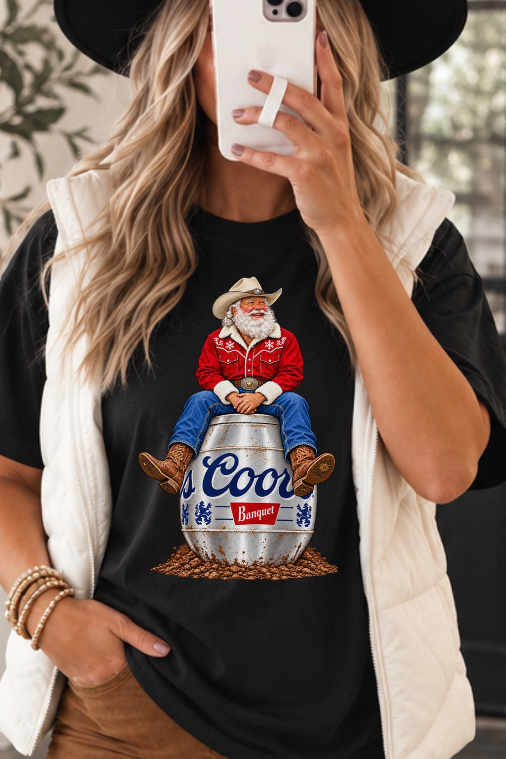Cowboy Santa Coors Keg Graphic Shirt