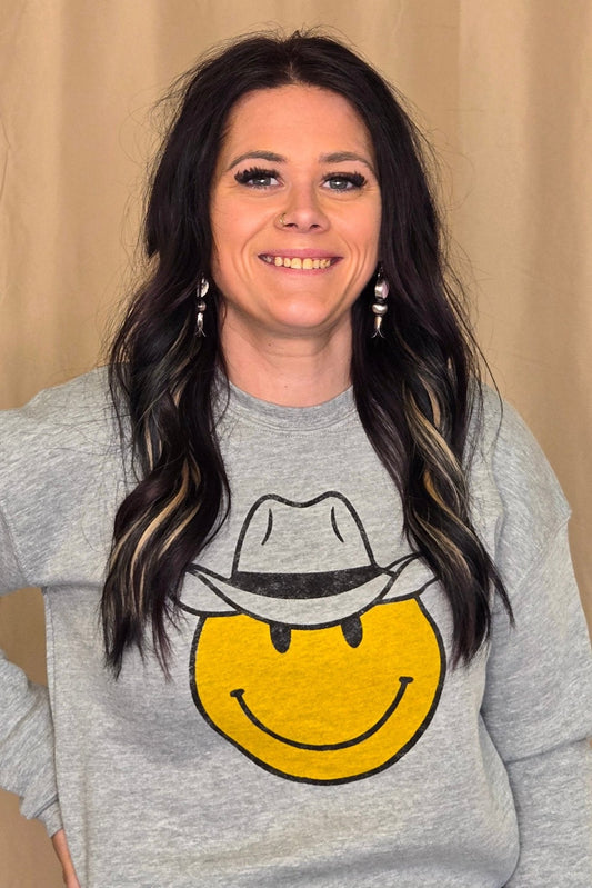 OAT COLLECTIVE "Cowboy Smiley" Western Graphic Sweatshirt — Plush Sponge Fleece with Hand Screenprint