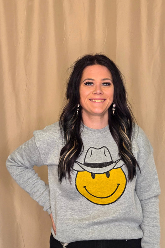 OAT COLLECTIVE "Cowboy Smiley" Western Graphic Sweatshirt — Plush Sponge Fleece with Hand Screenprint