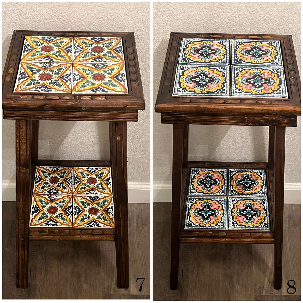 Customizable Mexican End Table | Talavera Tile Wood Side Table