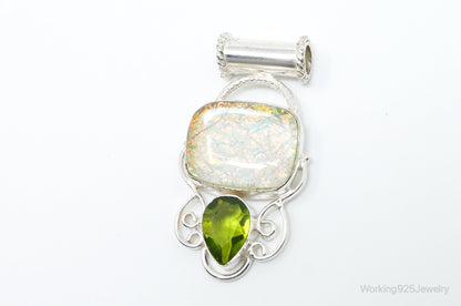 Large Vintage Rainbow Glass Peridot Sterling Silver Pendant