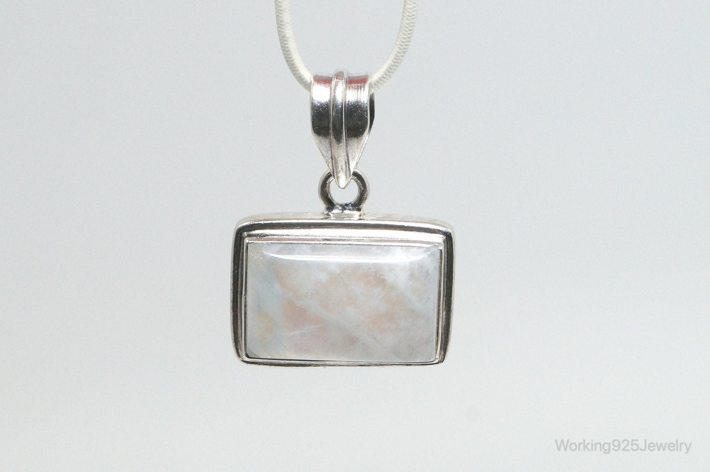Vintage Large Moonstone Sterling Silver Necklace Pendant