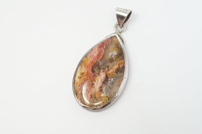 Vintage Plume Agate Sterling Silver Necklace Pendant
