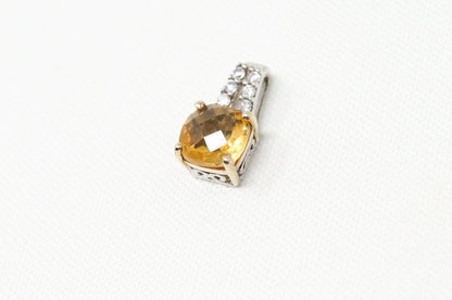 Vintage Art Deco 10K Yellow Gold Citrine CZ Sterling Silver Necklace Pendant