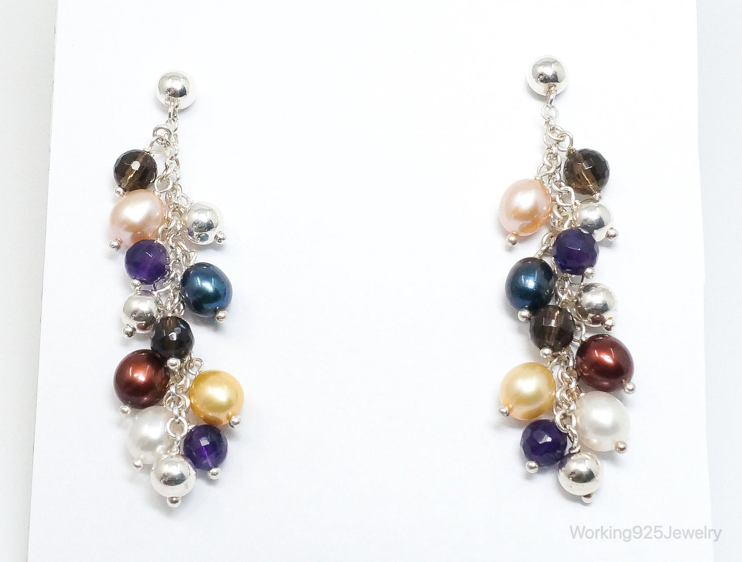 Vintage Italian Designer Multi Gem Sterling Silver Earrings