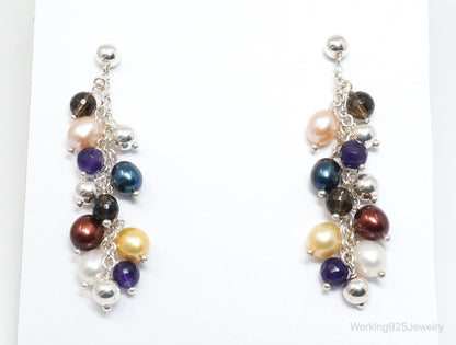 Vintage Italian Designer Multi Gem Sterling Silver Earrings