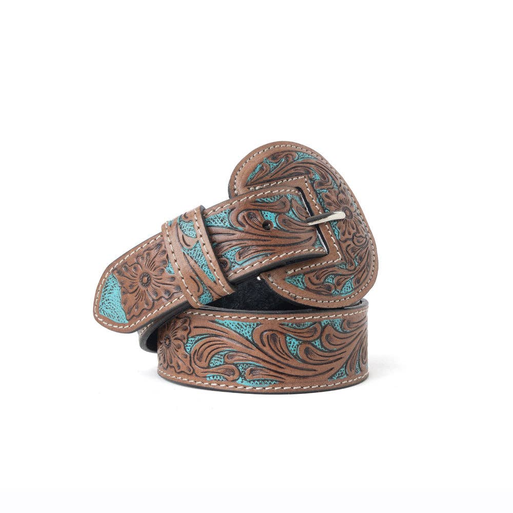 Bronco Sky Tooled Leather Western Belt | Branding Iron Western Wear