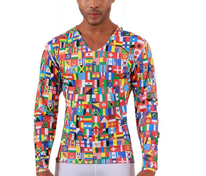 Insta Slim Flags Activewear Long Sleeve V-Neck Shirt 5VLST01