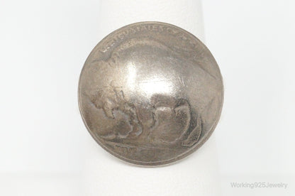 Vintage Buffalo Nickel Coin Sterling Silver Ring - Size 8.5