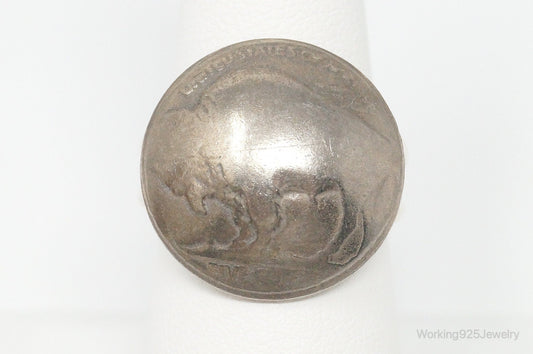 Vintage Buffalo Nickel Coin Sterling Silver Ring - Size 8.5