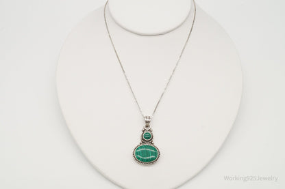 Vintage Large Malachite Southwestern Sterling Silver Necklace