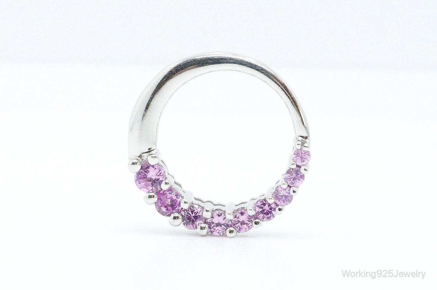 10K White Gold Pink Sapphire Sterling Silver Necklace Pendant