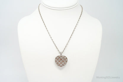 Designer Orange Cubic Zirconia Sterling Silver Heart Necklace