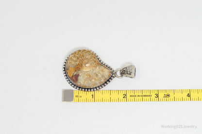Vintage Large Ammonite Fossil Shell Sterling Silver Necklace Pendant