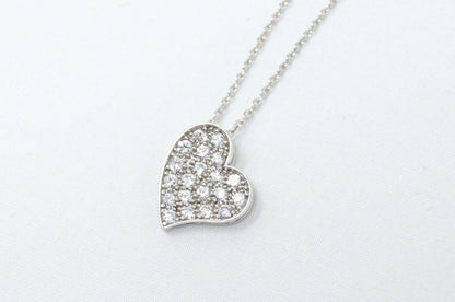 Vintage Simulated Diamond Accented Sweetheart Heart Sterling Silver Necklace 18"