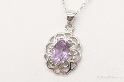 Vintage FAS Amethyst Flower Sterling Silver Chain Necklace