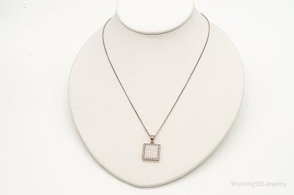 Pink Mother Of Pearl Cubic Zirconia Rose Gold Vermeil Sterling Silver Necklace
