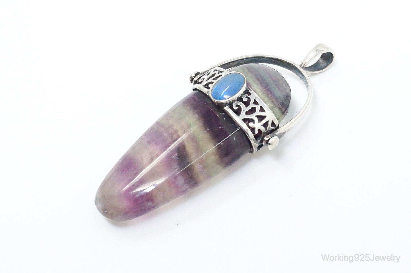 Vintage Purple & Green Fluorite Blue Opal Sterling Silver Pendant