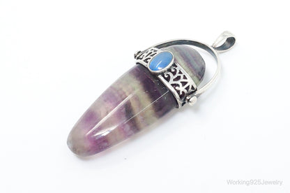 Vintage Purple & Green Fluorite Blue Opal Sterling Silver Pendant