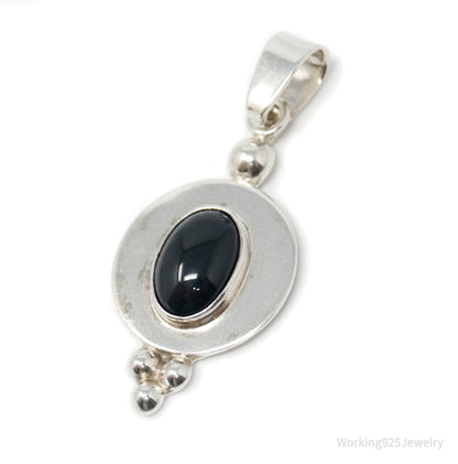 Vintage Mexico CII Black Onyx Sterling Silver Dangle Necklace Pendant