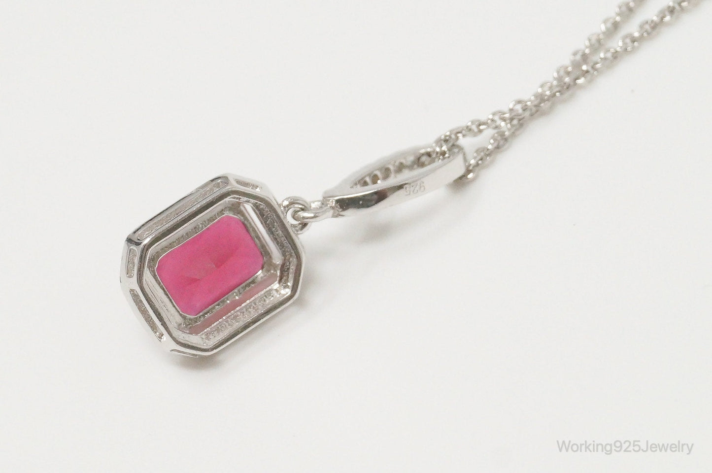 Vintage Art Deco Ruby Cubic Zirconia Sterling Silver Necklace