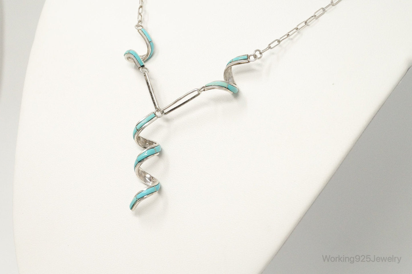 VTG Handmade Native American Zuni RDB Turquoise Sterling Silver Necklace