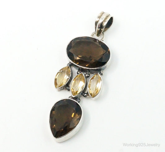 Vintage Large Smoky Topaz Citrine Sterling Silver Pendant