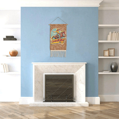 Saddle Up Western Wall Decor Linen Hanging Poster with Fringe Made in America