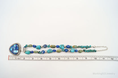 Vintage Carolyn Pollack Relios Turquoise Lapis Lazuli Sterling Silver Necklace