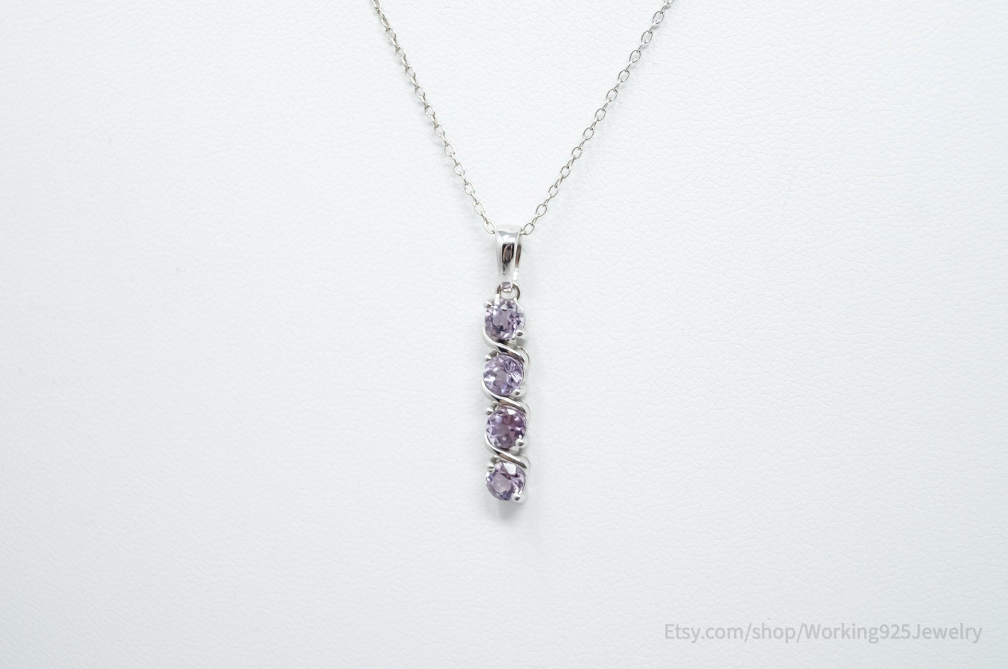 Vintage Amethyst Art Deco Sterling Silver Long Chain Necklace