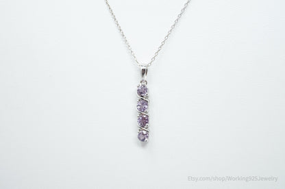 Vintage Amethyst Art Deco Sterling Silver Long Chain Necklace