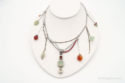 Vintage Multi Gemstone Bead Sterling Silver Necklace