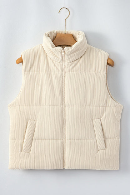 Scottie Solid Color Corduroy Puffer Vest Coat - Beige