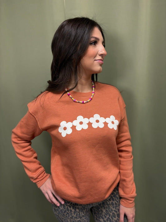 OAT COLLECTIVE "Daisy Row" Western Graphic Sweatshirt — Heather Autumn Plush Sponge Fleece