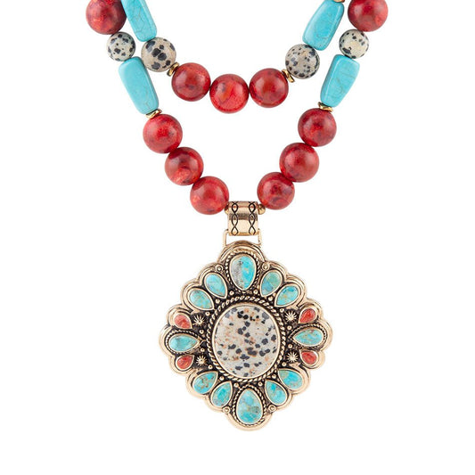 Dalmatian Jasper Colorful Golden Pendant Necklace