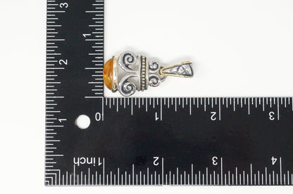 Large Vintage Amber Gold Vermeil Sterling Silver Necklace Pendant