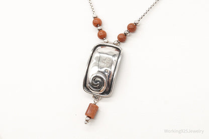 Designer Silpada Goldstone Hammered Sterling Silver Necklace