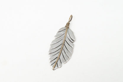 Native American Tobias Brass Feather Handmade Sterling Silver Necklace Pendant