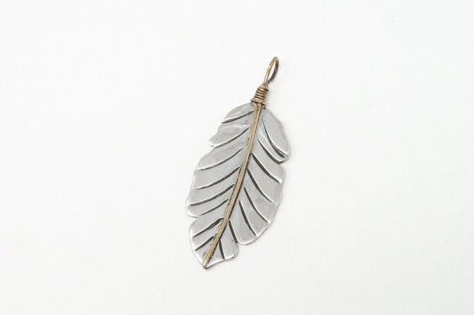 Native American Tobias Brass Feather Handmade Sterling Silver Necklace Pendant