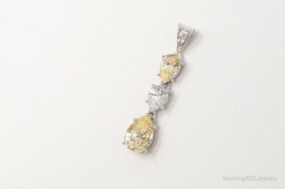 Vintage Large Citrine Cubic Zirconia Sterling Silver Pendant