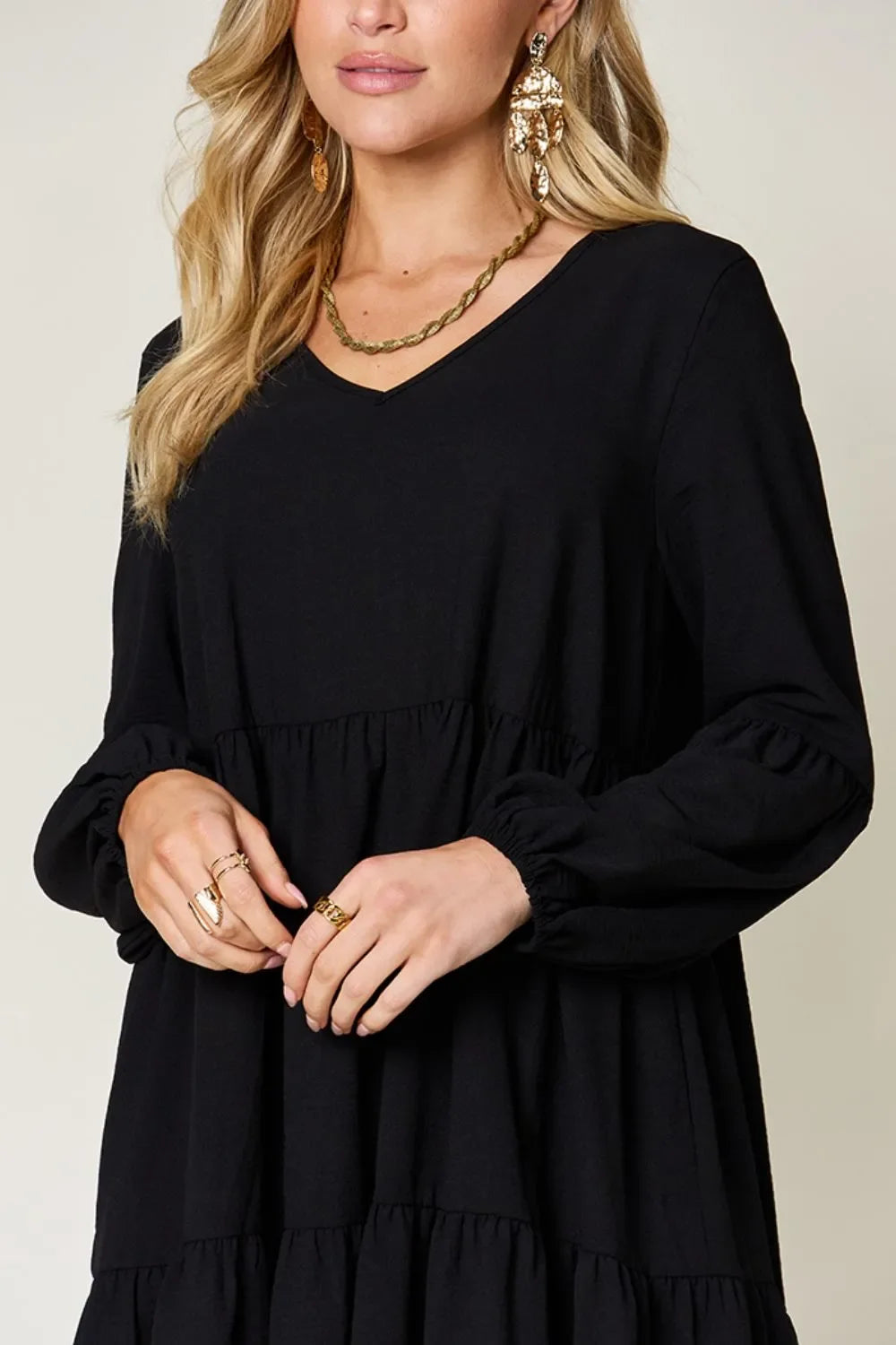 Garden Naked Women's Casual Dress Babydoll Tiered Dress with Pockets Long Sleeve Ruffle Hem Soft Cotton Blend Loose Fit
