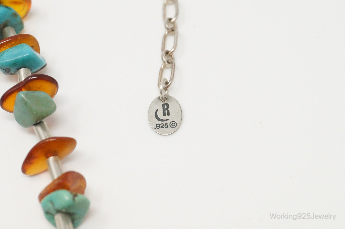 Designer Carolyn Pollack Relios Turquoise Amber Sterling Silver Necklace
