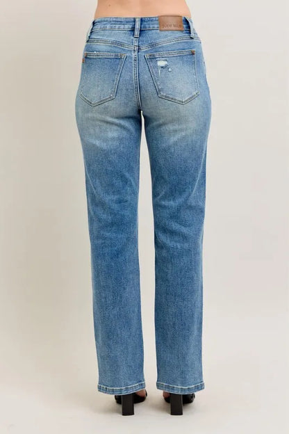 Judy Blue Full Size High Waist Vintage Wash Front Seam & Slit Straight Plus Size