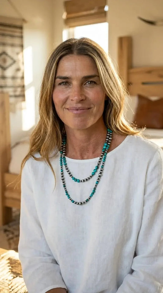 Desert Dream Western Layered Necklace Set — Faux Pearl & Turquoise (18" & 22")