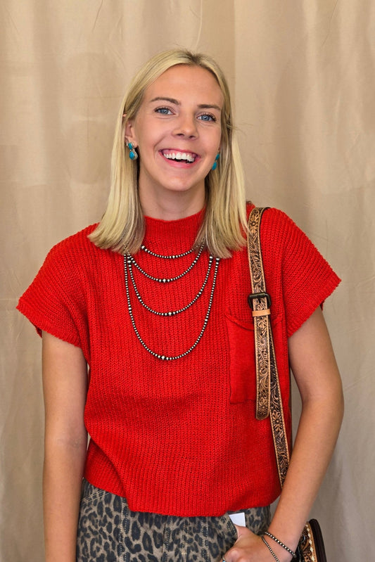 Sweet Generis "Devils Tower" Western Ribbed Sweater Top — Funnel Neck with Front Pouch Pocket (4 Colors)