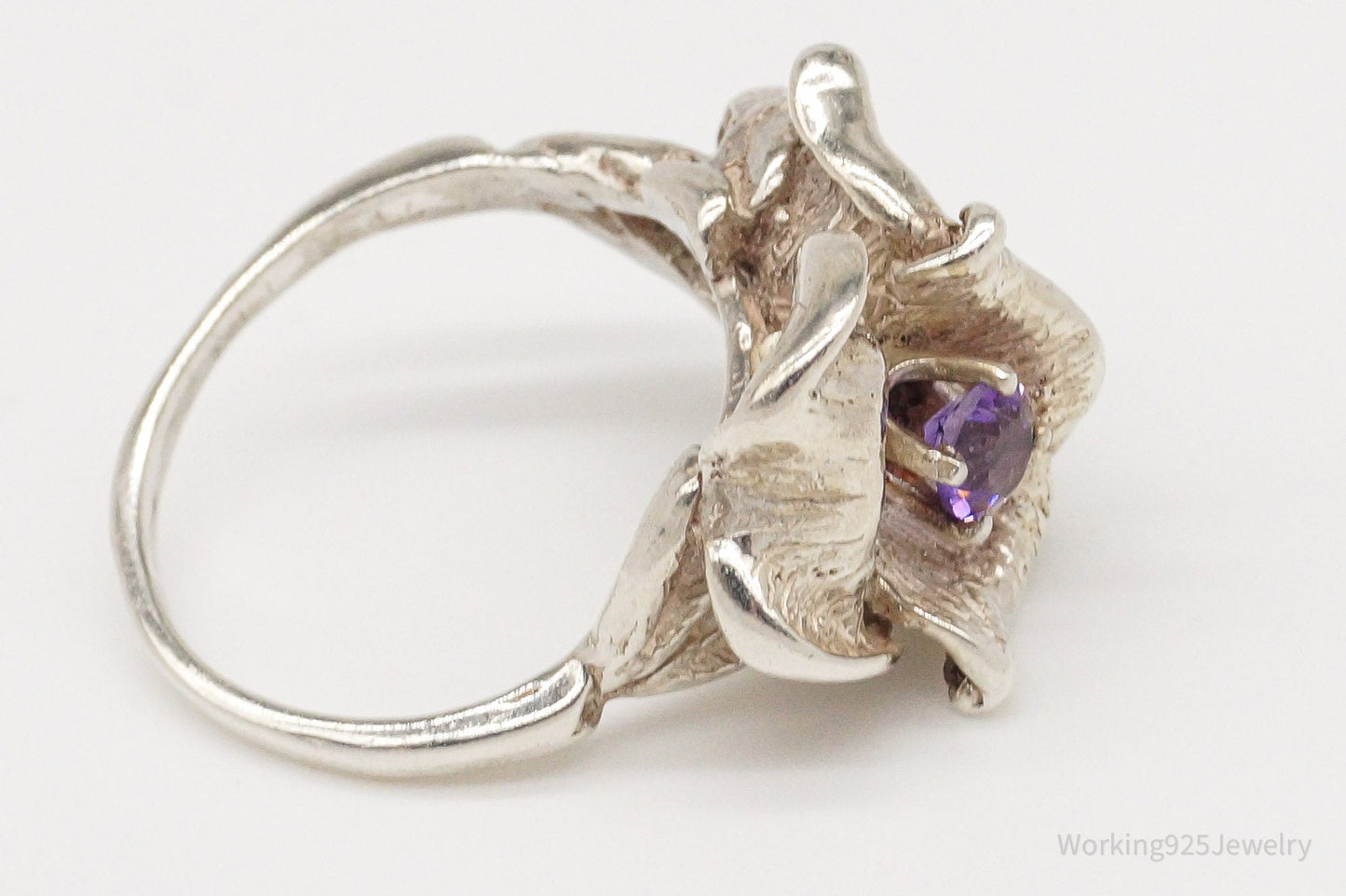 Vintage Blue Topaz Amethyst Silver Ring Size 7.25
