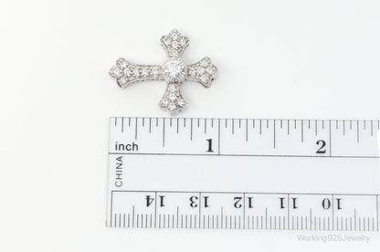 Vintage Designer MEDA Cubic Zirconia Cross Sterling Silver Necklace Pendant