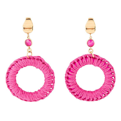 Dreams Pink Magenta Agate Woven Ring Golden Earrings