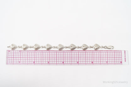 Vintage Italian Puffy Hearts Sterling Silver Link Bracelet